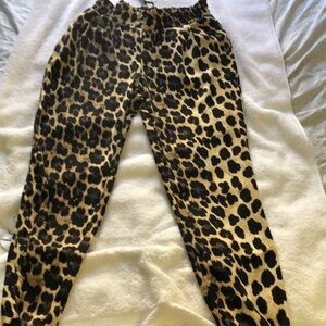 Zara Black and Tan Leopard Print Track Pants